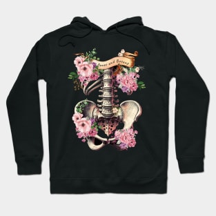 Bones and botany, ribcage full of pink flowers, roses and leaves, Anatomy Art,, thoracicy, black and white, leaves anatomy Ribcage, rib cage, anatomy skeleton Hoodie